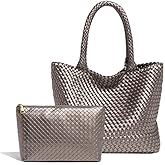 Woven Tote Bag for women,Vegan Leather Woven Satchel Handbag,Shoulder bag with Pouch,Hobo bag fits13-14” laptops | Hand woven leather