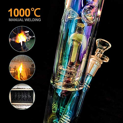 11.5 inch Dual Water Percolator Decorate Glass Bottles at Home Glow in The Dark Hand-Made Glass Crafts - Easy to Grip and with Ice Shelf