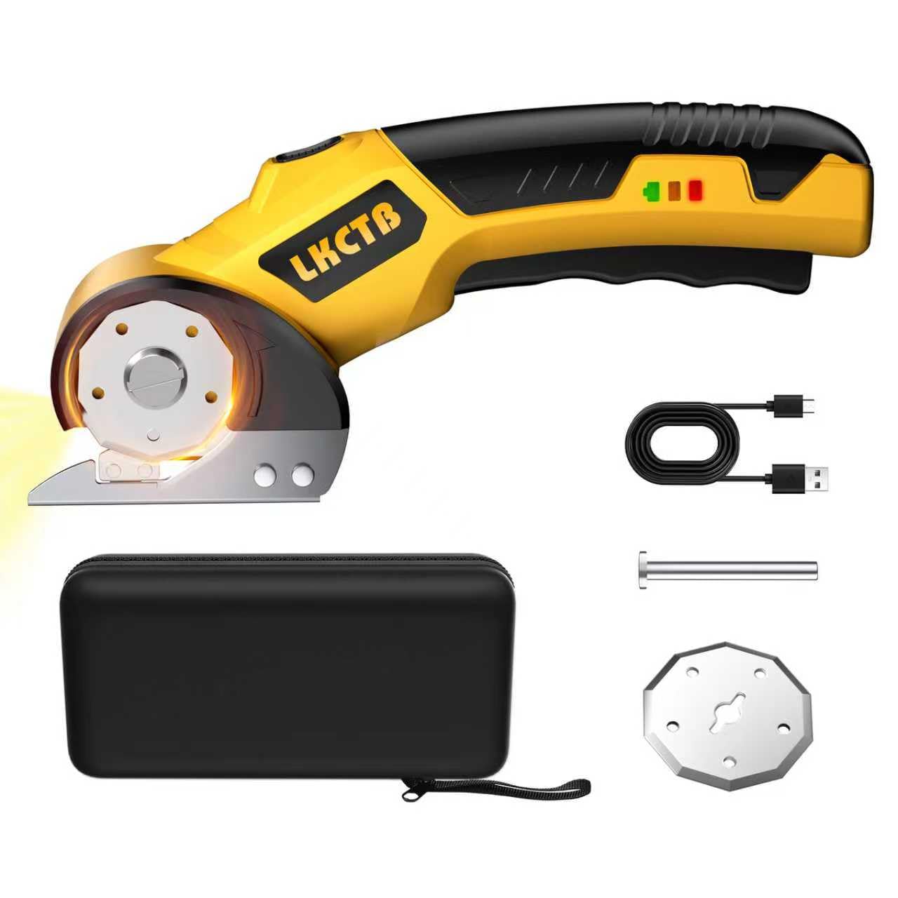 Photo 1 of LKCTB Electric Scissors, Cardboard Cutter, With LED Light, High-Efficiency Brushless Motor, 3500mAh Battery, Tungsten Steel Blade, Suitable for Cloth, Cardboard, Carpet Wire Rope Cutters dark yellow