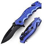 Pro Iron Assisted Opening Serrated Edge Outdoor Survival Camping Hunting Knife, Set of 2 (Blue)