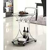 Coaster Contemporary Chrome Finish Serving Cart with 2 Black Glass Shelves