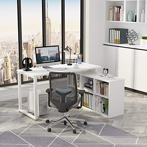 Tribesigns LShaped Computer Desk with Storage, 55 Inch Rotating Corner
