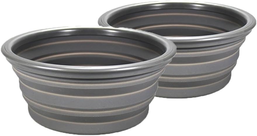 Big Buddy - Pair of Outdoor Foldable Collapsible Silicone Food Bowls for Camping, Picnics, Hiking etc (Grey)
