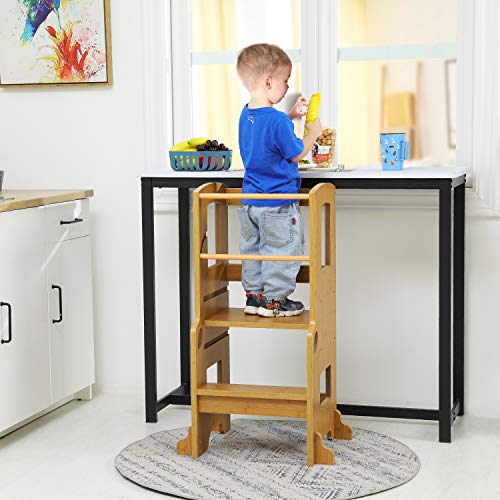 ADORNEVE Kitchen Helper Stool for Toddlers with Safety Rail, Height Adjustable Toddlers Standing