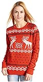 CHRISTMAS Sweater / Cardigan, with Various Lovely Patterns of Reindeer / Snowman / Snowflakes / Tree (S, Deer&Snowflake-Red)