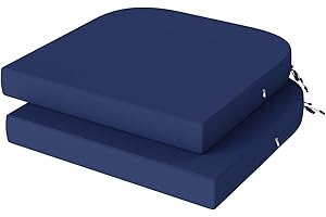 VSIWB Outdoor Chair Cushions Set of 2, Waterproof Cushions for Patio Furniture with Adjustable Straps, Round Corner Patio Chair Cushions for Yard Garden, 17"x16"x2", Navy Blue