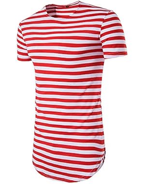 Men's Retro Black and White Striped Shirt Short/Long Sleeve Hipster Hip Hop Round Hemline Causal T-Shirt