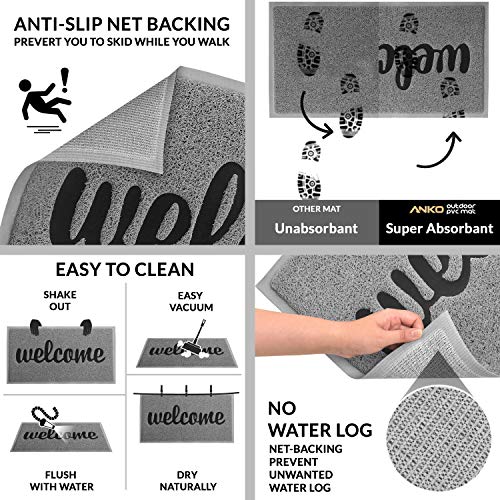 ANKO PVC Super Absorbent Outdoor Welcome MAT(30x18 inches) - Non-Slip Net Backing, Heavy Duty, Waterproof, Easy Clean, Low Profile Mat for Entry, Dust Trapper, Eco-Friendly