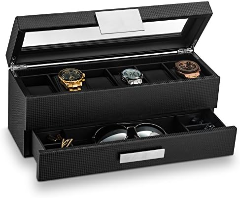 Slot Luxury Watch Case Display Organizer with Valet Drawer for Men  Storage New