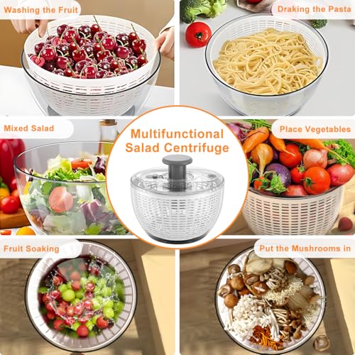 6L Salad Spinner with Bowl Large Vegetable Fruit Washer Quick Spinner Dryer | Manual Lettuce Mixer, Veggies Quick Dryer, with Food Draining Basket Lid, Salad Making Bowl Colander