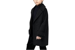 Boys Double Breasted Trench Coat Kids Wool Blend Dress Coat Winter Warm Windbreaker Overcoat with Pockets