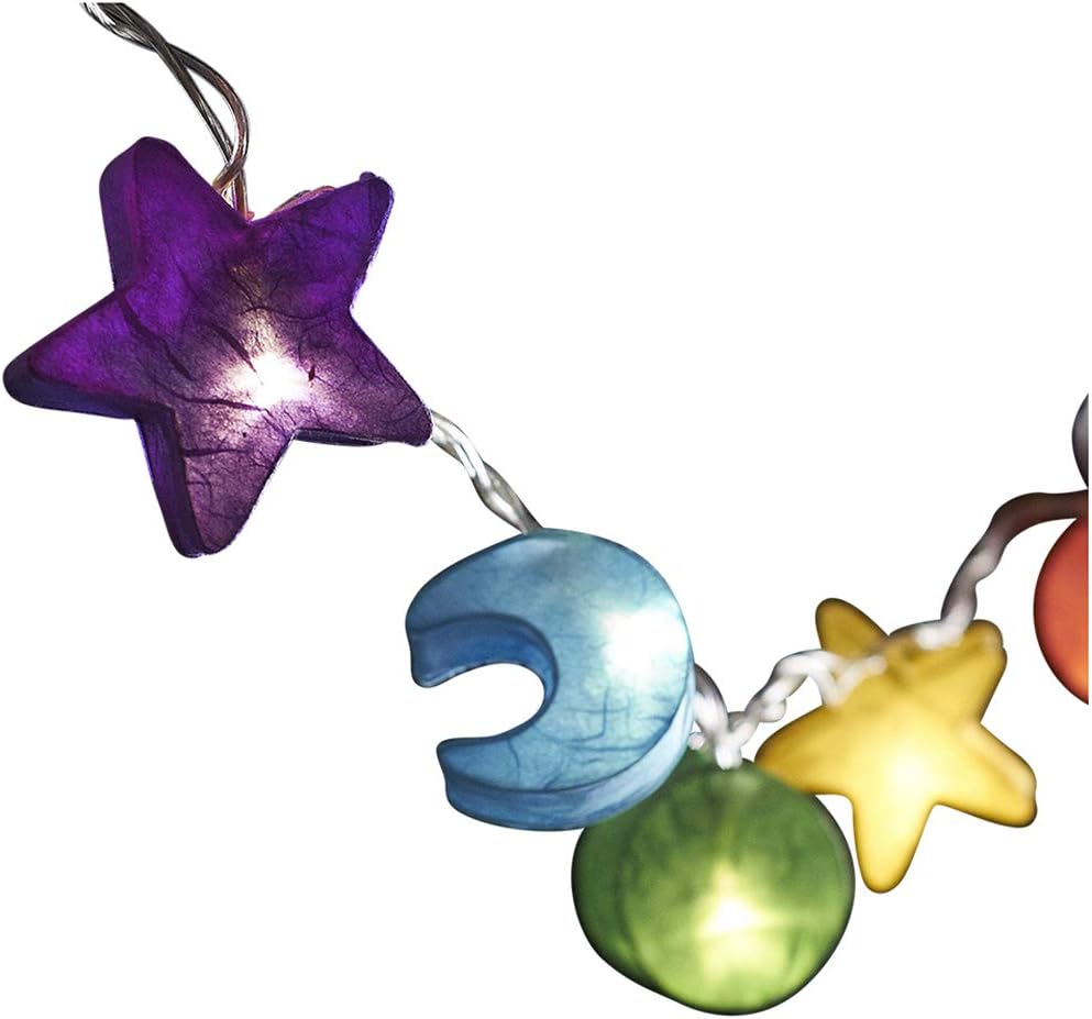 Blaze On Star, Sun and Moon Fairy Lights (Rainbow Colours), 20 Warm White LED Lights