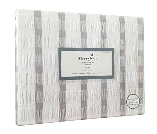 Merryfeel Seersucker 100% cotton yarn dyed Duvet Cover Set - King Grey