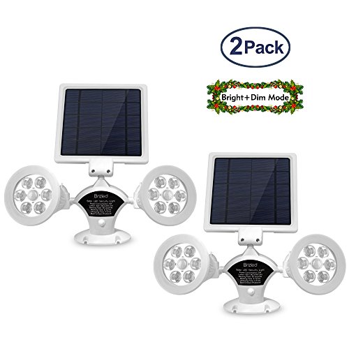 Brizled Upgraded Dual Head Solar Lights Motion Sensor Outdoor, White Solar Spotlights 12 LED Security Light 360 Degree Rotatable Flood Lights for Garage, Driveway and Wall, Warm White, 2 Pack