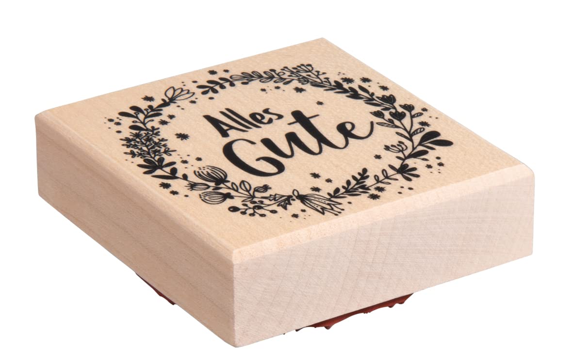 Rayher Wood Mounted Rubber Stamp for Card Making and Scrapbooking with Wreath Design, Butterer Stamp with Phrase, 7x7cm, 29232000