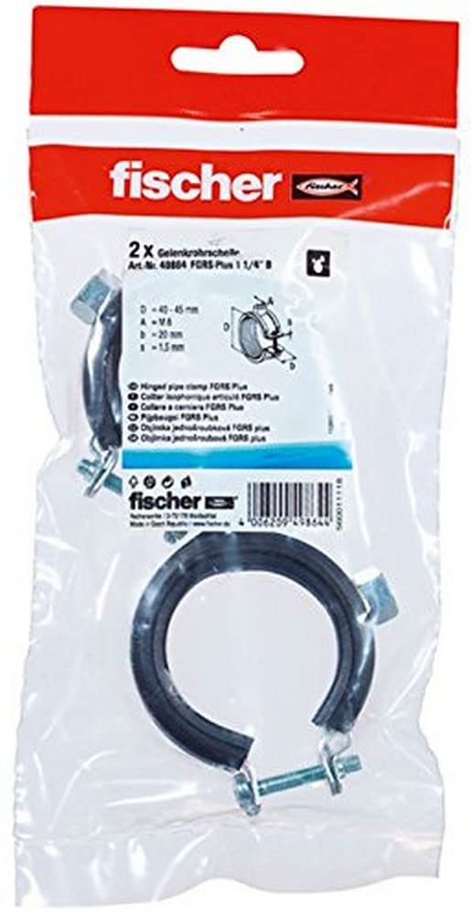 fischer FGRS Plus 1/4 inch B Pipe clamp with Quick Release for time-Saving Attachment of Pipes up to 2 inches with Threaded rods or Hanger Bolts - 2 Pieces - Item no. 49859