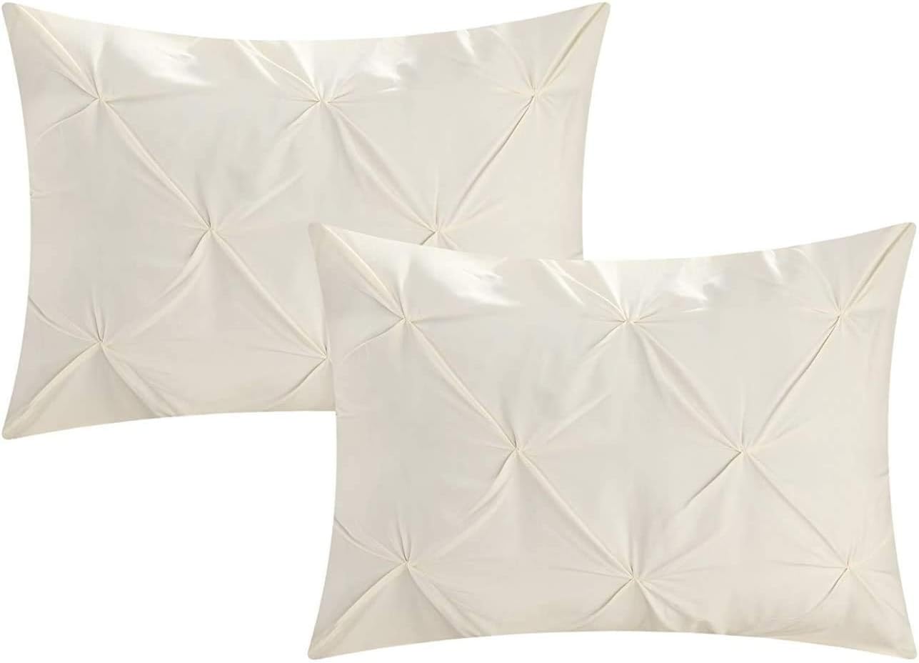 King Pillow Sham Set of 2 Pinch Pleated Ivory Pillow Shams