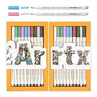 Arrtx Metallic Pen Set of 20 with Fine Point and Brush Pens Each Type 10 Colors, Metallic Paint Markers for DIY Photo Album, Art Rock Painting, Card Making, Bullet Journal, Wood, Ceramics