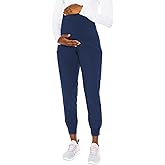 Med Couture Maternity Jogger Scrub Pants for Women, High Rise Waist, 4 Pockets with Soft Knit Waistband - MC029