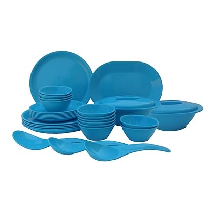 Incrizma Plastic Round Plate and Bowl Set, 32-Pieces, Turquoise