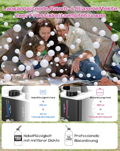 Fog Machine, 2-in-1 Fog Bubble Machine, 400 W No-Spill Smoke Bubble Maker, Portable Bubble Fogger, Bubble Fog Combo Machine for Indoor Outdoor Party Halloween Christmas Wedding Birthday