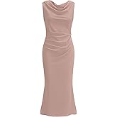 OWIN Womens 2025 Cowl Neck Long Formal Dresses Summer Sleeveless Maxi Bodycon Dress Ruched Mermaid Cocktail Dress