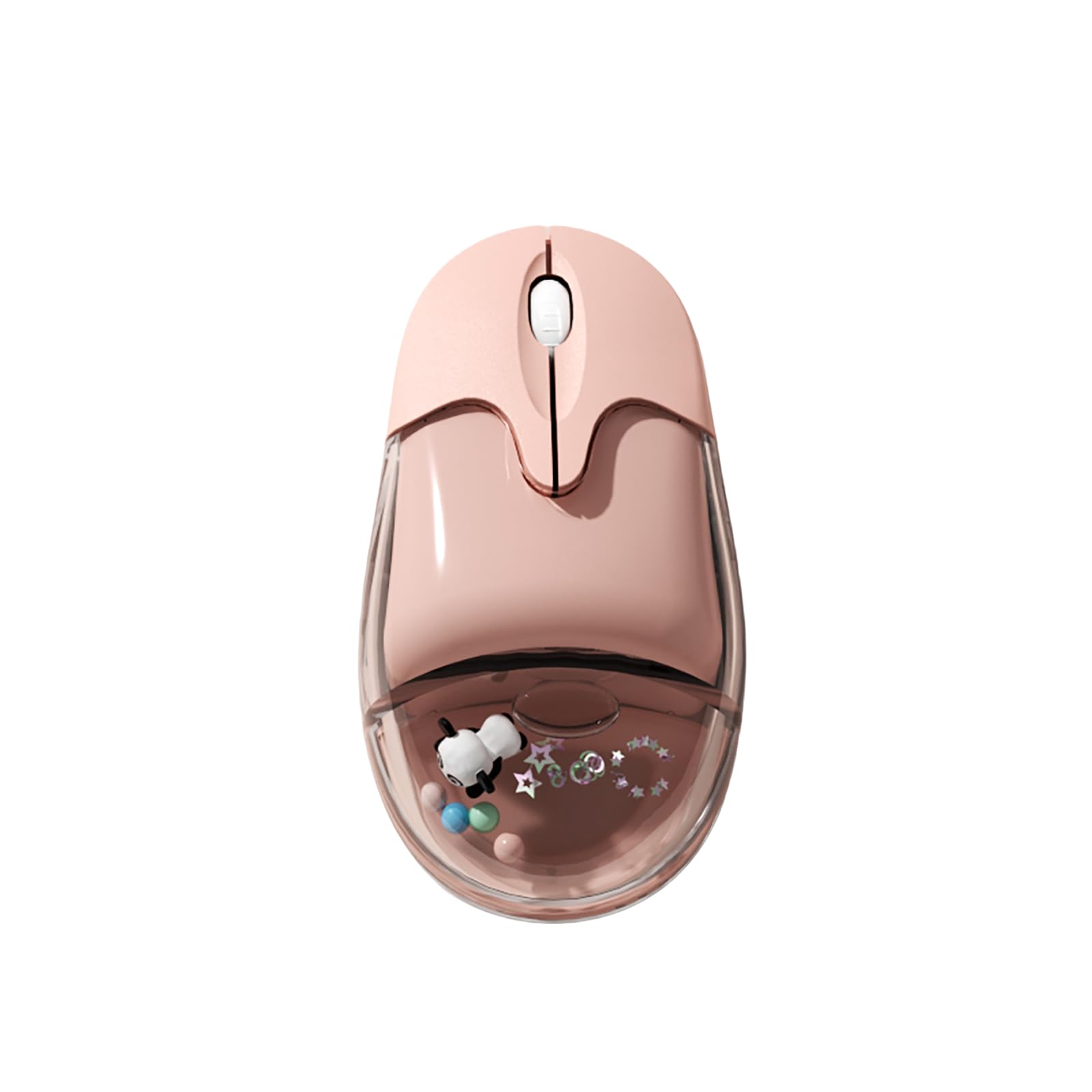 Cute Clear Aqua Mice Rechargeable,Bluetooth &2.4G Wireless,Led Lights,Great Gift for Kids Girls Women (Liquid Water & Panda Design)-Pink