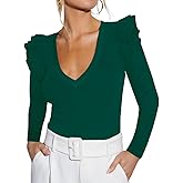 Ezbelle Women's Long Sleeve V Neck Ruffle Shirts Ribbed Knit Blouses Sxey Trendy Fall Tops 2026 Fashion