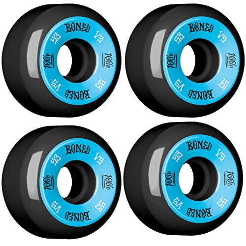 Bones Wheels 100's #10 Black / Blue Skateboard Wheels - 53mm