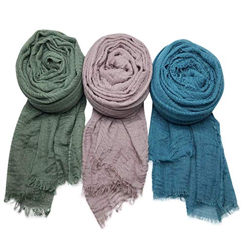 MANSHU 6PCS Women Soft Cotton Hemp Scarf Shawl Long Scarves, Scarf and Wrap, Big Head Scarves