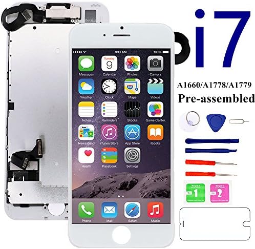 Nroech Screen Replacement Kit for iPhone 7(White) With 3D Touch, Full Assembly with Front Camera, Ear Speaker and Light/Proximity sensor Pre-assembled, Tools, Free Screen Protector Included.