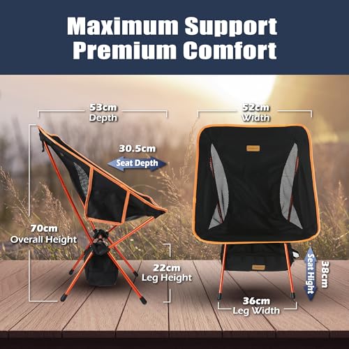 TREKOLOGY YIZI GO Portable Camping Chairs 2Pack - Compact Ultralight Folding Backpacking Chairs, Small Collapsible Foldable Packable Lightweight Backpack Chair in a Bag for Outdoor, Camp, Picnic