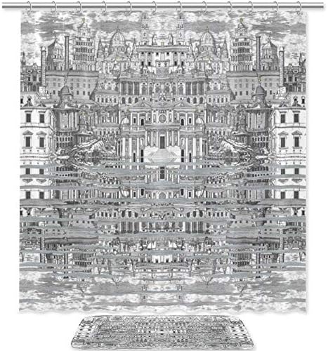 Anna Cowper Fornasetti Pattern Shower Curtain and Bath Rug Set,Includes 71"x71" Bathtub Waterproof Decorative Curtains and 19.6"x31.4" Floor Mat with Hooks