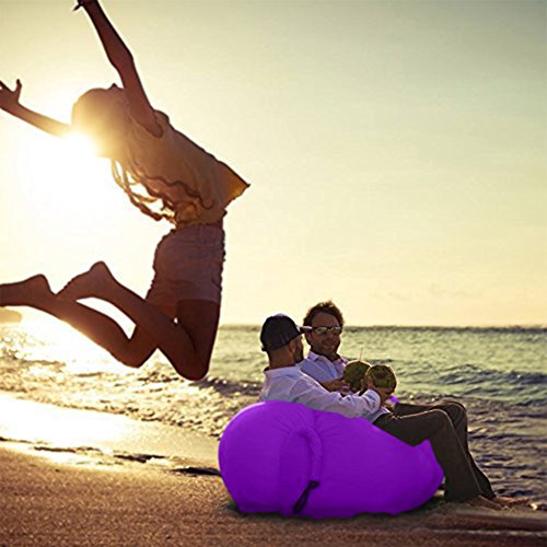 Inflatable Lounger by Legit Camping with Carrying Bag & Pockets for Indoors/Outdoors – Inflatable Couch & Air Chair with Headrest & Securing Stake- For Camping Beach or Pool (Purple)