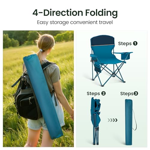 HIGH POINT SPORTS Folding Camping Chair, Set of 2, Up to 102 kg, Outdoor Folding Chairs, Camping Chairs, Fishing Chairs with Armrests (Blue)