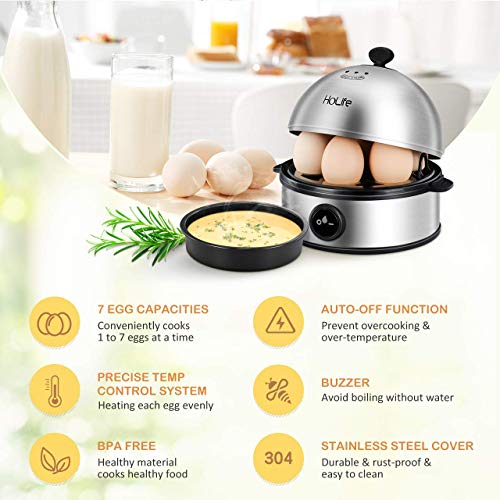 Egg Cooker, HoLife Upgraded Stainless Steel Egg Boiler Steamer 7 egg& stainless stee