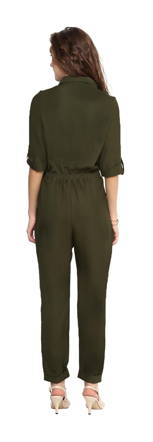 uptownie lite women's crepe roll up jumpsuit (green)