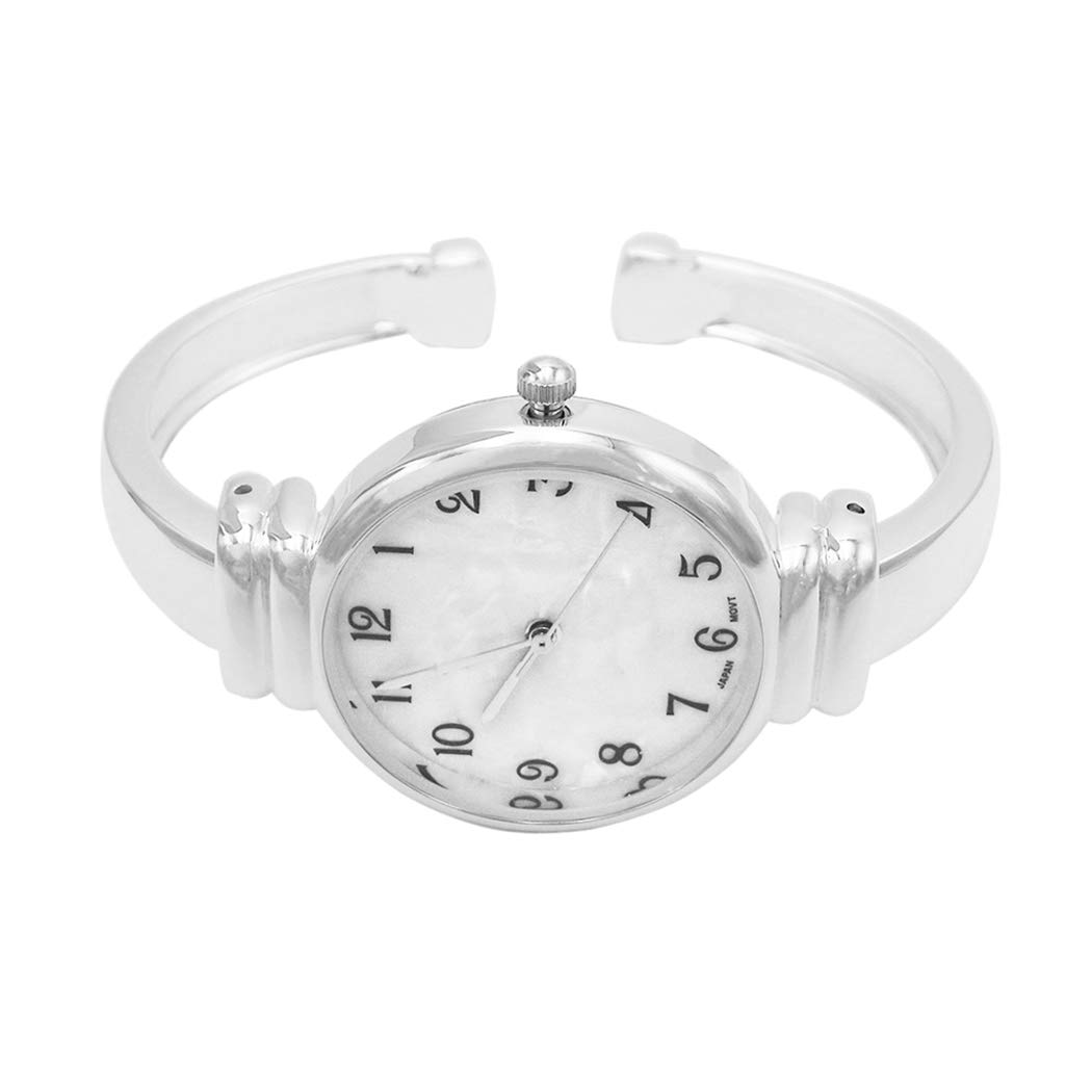 Rosemarie Collections Women's Mother of Pearl Metal Cuff Watch Fits Medium to Large Size Wrist (Silver)
