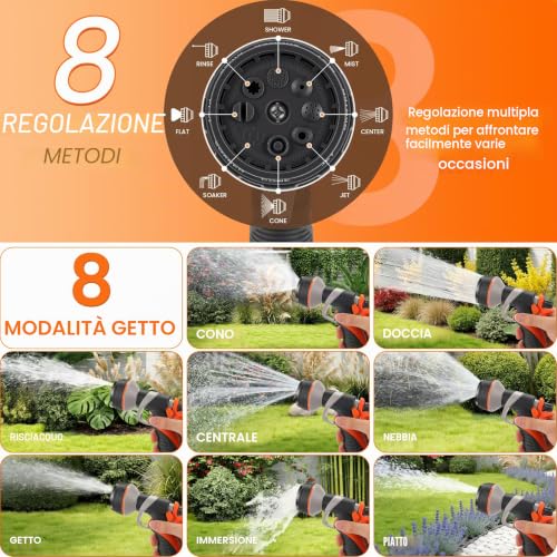 Extendable Garden Hose 22m - Tangle Free Flexible Hose with 1/2" and 3/4" Adapters, Multifunction Garden Gun 8 Modes - for Watering, Car Washing and Cleaning (22m)