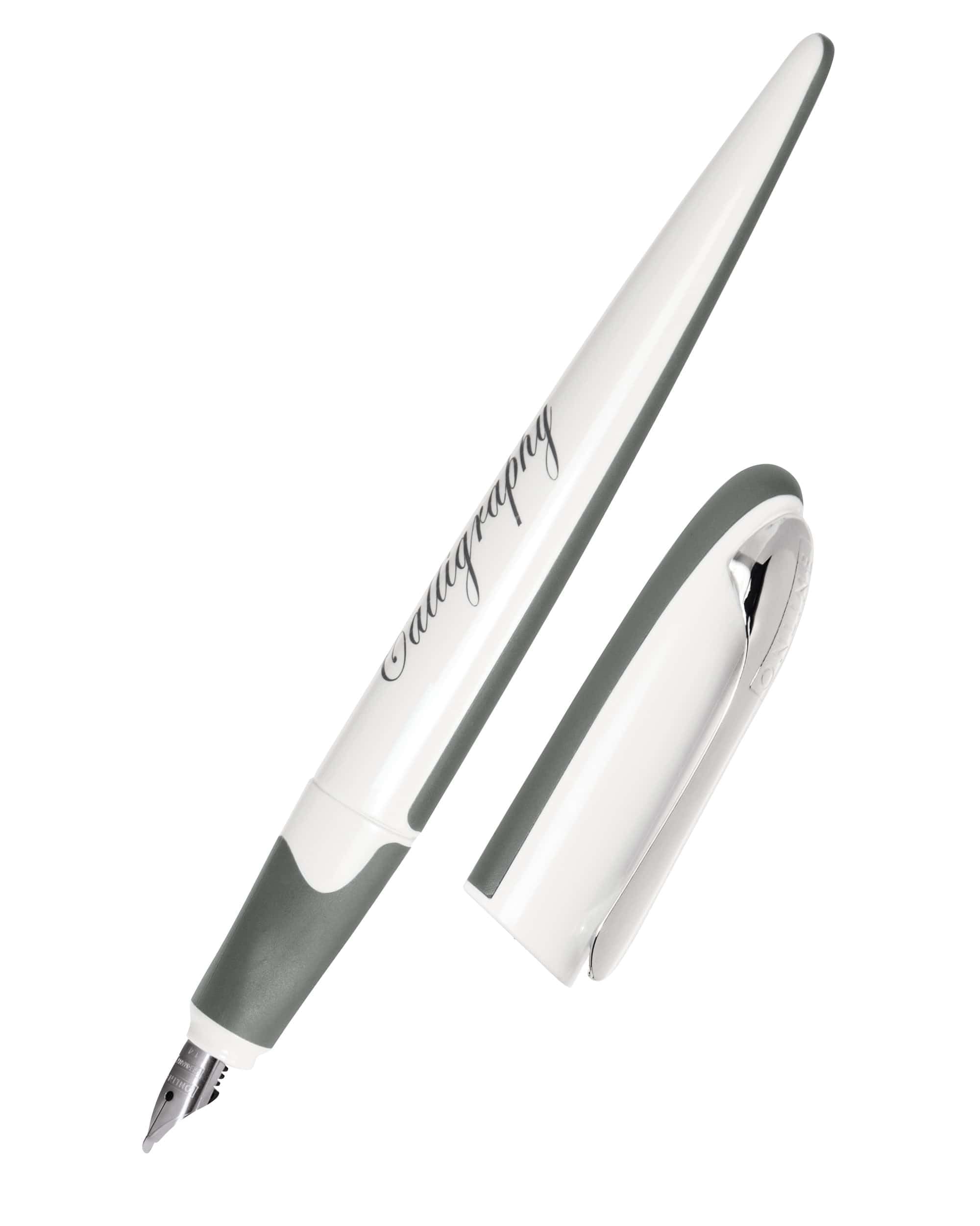 Online calligraphy fountain pen AIR white, calligraphy nib 0.8 mm, standard ink cartridges or converter, triangular shape, for fine and smooth writing, ink pen for journaling, handlettering