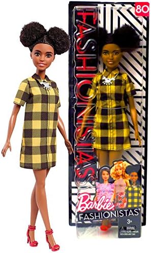 Barbie Year 2017 Fashionistas Series 10 Inch Doll #80 - Petite African American BARBIE FJF45 in Yellow & Black Cheerful Check Dress with Necklace