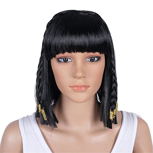 Egypt Queen Braided Black Short Bobo Style Straight Women Cosplay Costume Wig