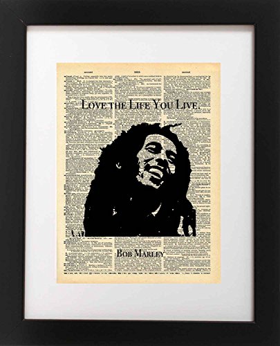 Bob Marley Art - Live the Life You Live Quote - Vintage Dictionary Print 8x10 inch Home Vintage Art Abstract Prints Wall Art for Home Decor Wall Decorations For Living Room Bedroom Ready-to-Frame