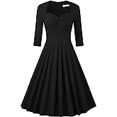 MUXXN Women's Vintage 50s 3/4 Sleeve Midi Sweetheart Neckline Wedding Guest Party Swing Dresses