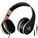 Intone I60 Lightweight Folding 3.5mm Stereo Over-ear Headphones Portable Stretch Headsets Earphones Leather Earpad with Build-in Microphone and Control Button for All Smartphones,laptops,tablets,pc,mp3/mp4,psp,ipod (Black/Gold)