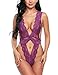 Avidlove Women Sexy Lingeries One Piece Babydoll Hollow Out Deep V Neck Lace Outfits Purple L