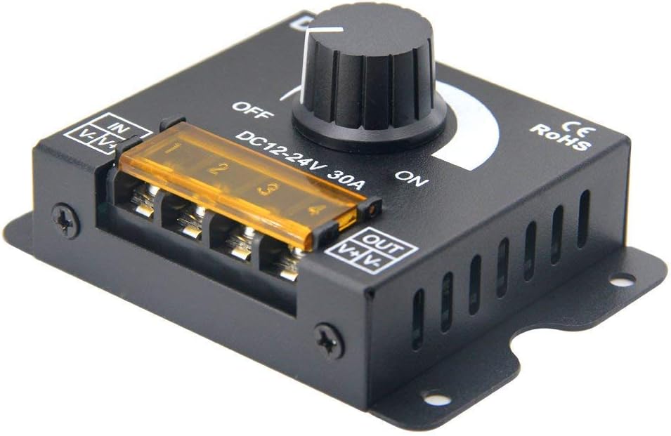 RKURCK 12V/24V DC 30A PWM LED Dimmer Controller, Single Channel for Single Color LED Strip Lights 5050 3528 5630, 360W-720W, 0-30A - Image 3