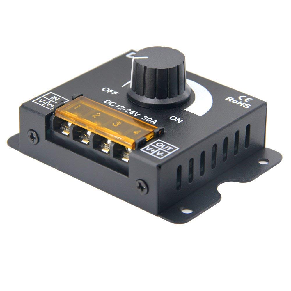 RKURCK 12V/24V DC 30A PWM LED Dimmer Controller, Single Channel for Single Color LED Strip Lights, 5050 3528 5630, 360W-720W, 0-30A