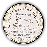 Ancient Releaf Coffee and Tea Brewed Whipped Tallow Blend Body Butter infused with Tepezcohuite, Dry To Extra Dry, Coffee Vanilla Scent, 2oz Tin
