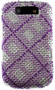 Diamond Protector Phone Cover Case Purple Plaid For BlackBerry Torch 9800 9810
